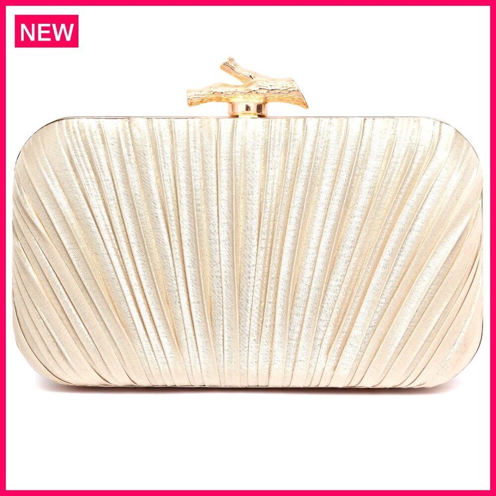 Pleated Satin Evening Clutch with Chain for Formal Events